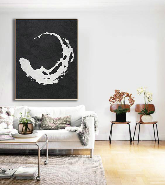Abstract Oil Painting,Black And White Minimal Painting On Canvas - Hand Painted Canvas Art